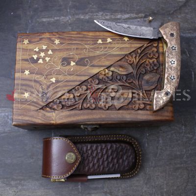 DAMASCUS STEEL CUSTOM HANDMADE FOLDING/POCKET Knife 8"