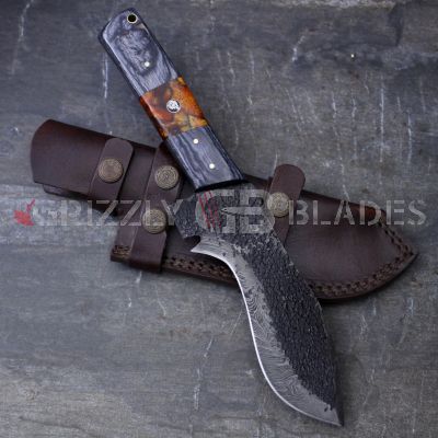 Damascus Steel Custom Handmade Hunting Skinning Knife 11"