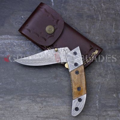 DAMASCUS STEEL CUSTOM HANDMADE FOLDING/POCKET Knife 8"