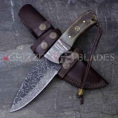 Damascus Steel Custom Handmade Hunting Skinning Knife 10"