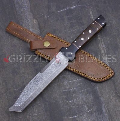 DAMASCUS STEEL CUSTOM HANDMADE HUNTING TANTO BOWIE KNIFE 12.5" 