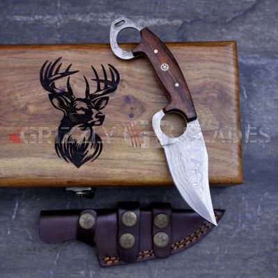 Damascus Steel Custom Handmade SKINNING Knife 8" Deer
