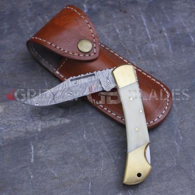 DAMASCUS STEEL CUSTOM HANDMADE FOLDING/POCKET Knife 8"