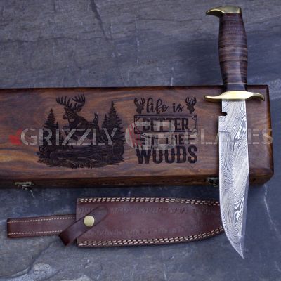 DAMASCUS STEEL CUSTOM HANDMADE HUNTING BOWIE KNIFE 13" DEER