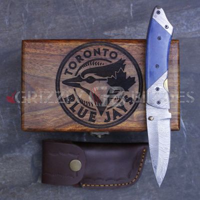 DAMASCUS STEEL CUSTOM HANDMADE FOLDING/POCKET Knife 8" - BlueJ