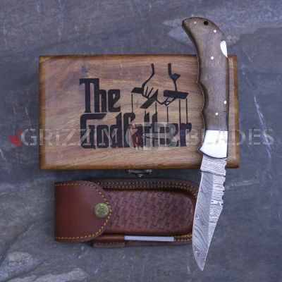 DAMASCUS STEEL CUSTOM HANDMADE FOLDING/POCKET Knife 8.5" GodFather