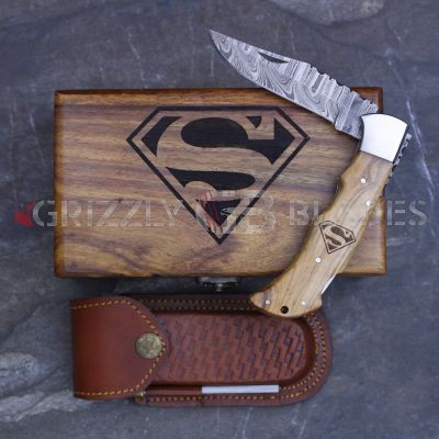 DAMASCUS STEEL CUSTOM HANDMADE FOLDING/POCKET Knife 8.5" SuperHero