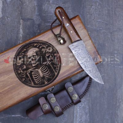 Damascus Steel Custom Handmade Hunting Skinning Knife 9" SKULL