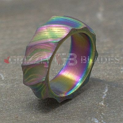 Damascus Steel Tumbled Rock Twist Ring 