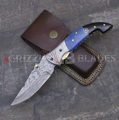 DAMASCUS STEEL CUSTOM HANDMADE FOLDING/POCKET Knife 8.5" R
