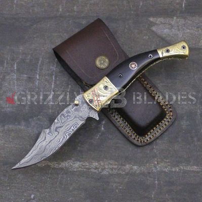 DAMASCUS STEEL CUSTOM HANDMADE FOLDING/POCKET Knife 8.75" A