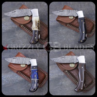 SET OF FOUR DAMASCUS STEEL CUSTOM HANDMADE FOLDING/POCKET Knives 6.5"