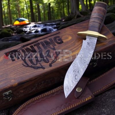 DAMASCUS STEEL CUSTOM HANDMADE HUNTING BOWIE KNIFE 13.5" - HUNTING LIFE