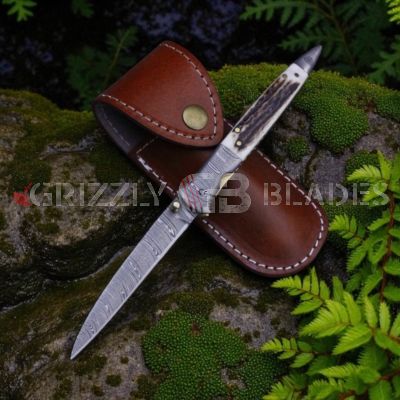 DAMASCUS STEEL CUSTOM HANDMADE FOLDING/POCKET Knife 9"