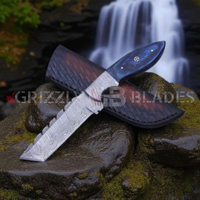 Damascus Steel Custom Handmade Hunting Skinning Knife 9.5" BLUE