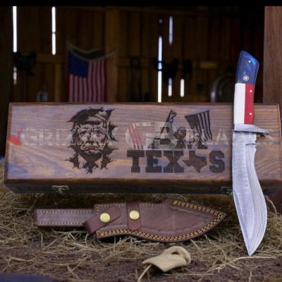 DAMASCUS STEEL CUSTOM HANDMADE HUNTING BOWIE KNIFE 12" - DONALD TRUMP MAGA TEXAS