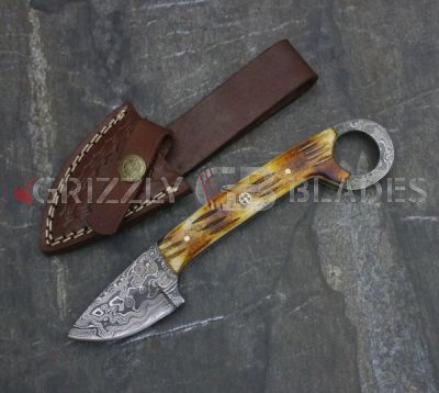 Damascus Steel Custom Handmade SKINNING Knife 8" 