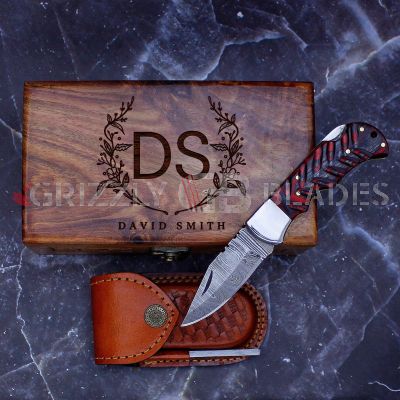 DAMASCUS STEEL CUSTOM HANDMADE FOLDING/POCKET Knife 6.5" Red