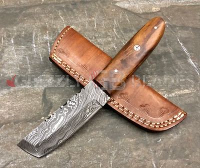 DAMASCUS STEEL CUSTOM HANDMADE HUNTING TANTO KNIFE 8"