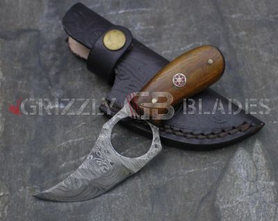 HAMMERED Damascus Steel Custom Handmade Hunting Skinning Knife 6"  FIVE