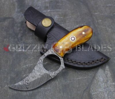 HAMMERED Damascus Steel Custom Handmade Hunting Skinning Knife 6"  SIX