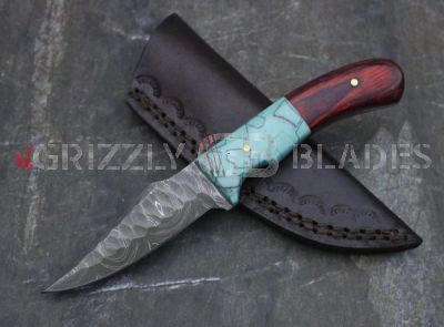 HAMMERED DAMASCUS STEEL CUSTOM HANDMADE HUNTING SKINNING KNIFE 7"  ONE