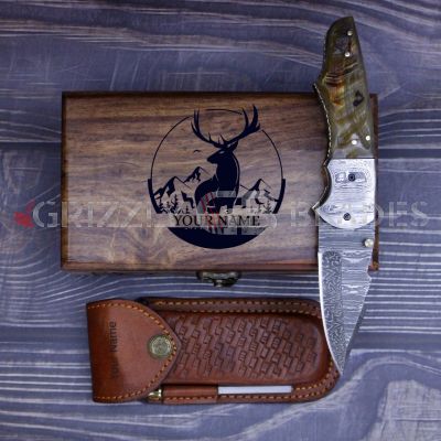 DAMASCUS STEEL CUSTOM HANDMADE FOLDING/POCKET Knife 8"