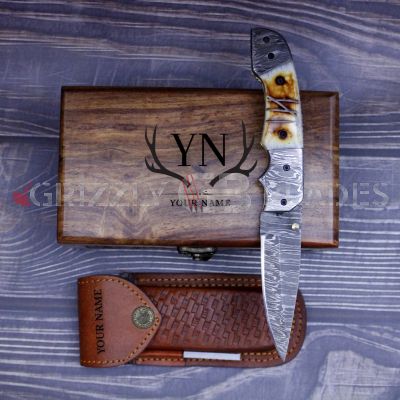 DAMASCUS STEEL CUSTOM HANDMADE FOLDING/POCKET Knife 8.5" Personalized