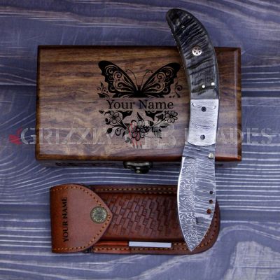 DAMASCUS STEEL CUSTOM HANDMADE FOLDING/POCKET Knife 8"