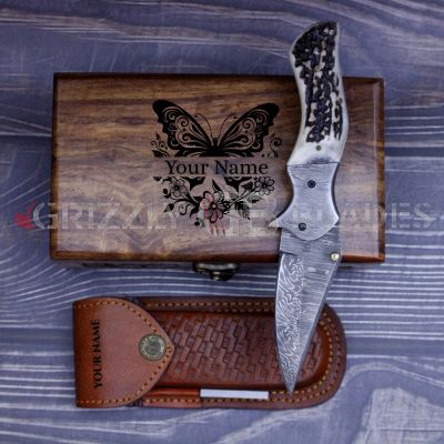 DAMASCUS STEEL CUSTOM HANDMADE FOLDING/POCKET Knife 8"