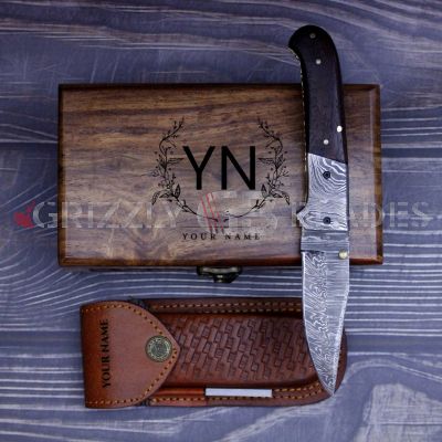 DAMASCUS STEEL CUSTOM HANDMADE FOLDING/POCKET Knife 8"