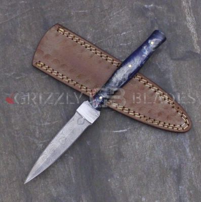 Damascus Steel Custom handmade hunting DAGGER Knife 9" Blue