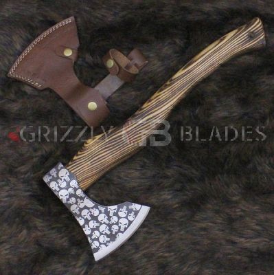PUNISHER ETCHED HAND FORGED CARBON STEEL handmade hunting VIKING TOMAHAWK HATCHET AXE 20"