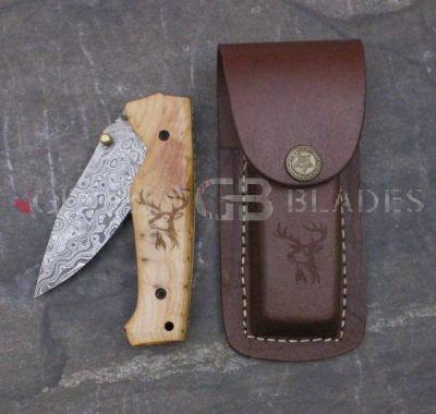 DEER DAMASCUS STEEL CUSTOM HANDMADE FOLDING/POCKET Knife 7.5" H