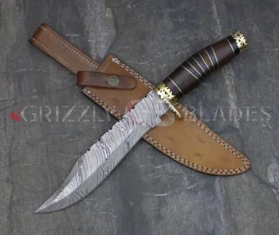 DAMASCUS STEEL CUSTOM Handmade HUNTING BOWIE KNIFE 14" A