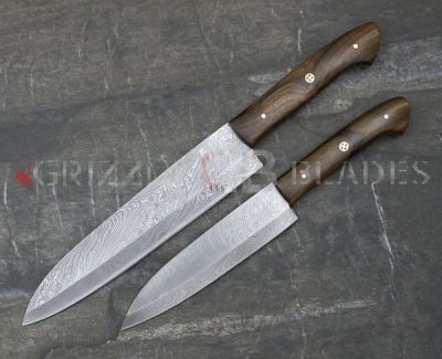 Set of TWO Damascus Steel Custom Handmade Kitchen Chef Knives 10" & 13"