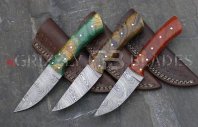 SET OF THREE Damascus Steel Custom handmade hunting Skinning Knives 8.5"  TWO