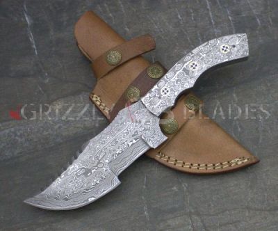 Damascus Steel Custom handmade hunting TRACKER/SKINNING Knife 10.5" FULL DAMASCUS   FOUR